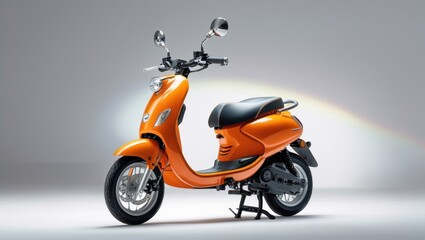Vibrant Orange Scooter Studio Shot, Sleek Design, Grey Background