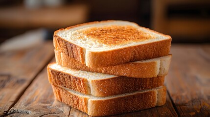A stack of toasted american white bread slices perfectly golden brown ready to be served for breakfast or snacks