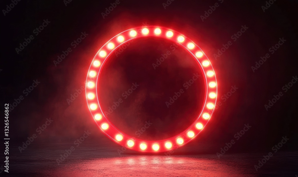 Poster glowing red light circle frame on dark background with smoke effect