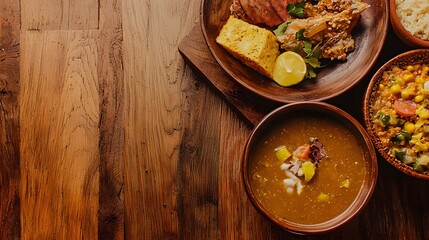 A table spread with bowls of delicious colombian almojabana accompanied by fresh ingredients for an authentic meal experience