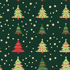 Seamless vector pattern featuring pastel green Christmas trees on a repeat background. Perfect for holiday-themed designs, gift wraps, textiles, and festive decorations.