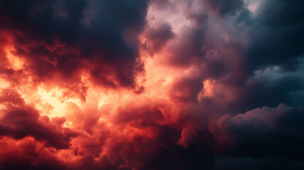 Fototapeta premium A stormy sky with deep black clouds, fiery red accents, and soft white highlights, perfect for a design-oriented background (1)