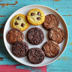 A beautifully arranged plate of assorted double chocolate cookies set on a table ready for enjoyment and sharing