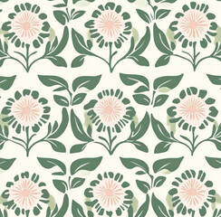 Aesthetic flower illustration with a seamless design, featuring vibrant colors and intricate details. Perfect for textile prints, wallpapers, and digital backgrounds.