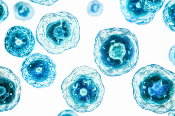 Blue Stem Cells Under Microscope
