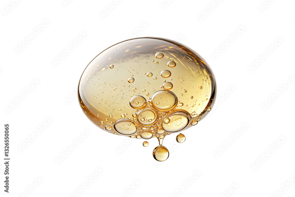 Poster a floating golden liquid bubble with embedded smaller bubbles, forming a mesmerizing organic structu
