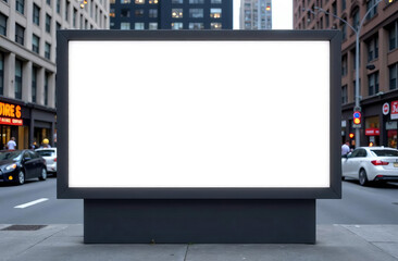 Fototapeta premium Empty urban panel screen banner. Billboard mock-up city outdoor poster blank street ad sign. 