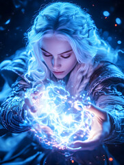 Mystical woman with glowing energy sphere
