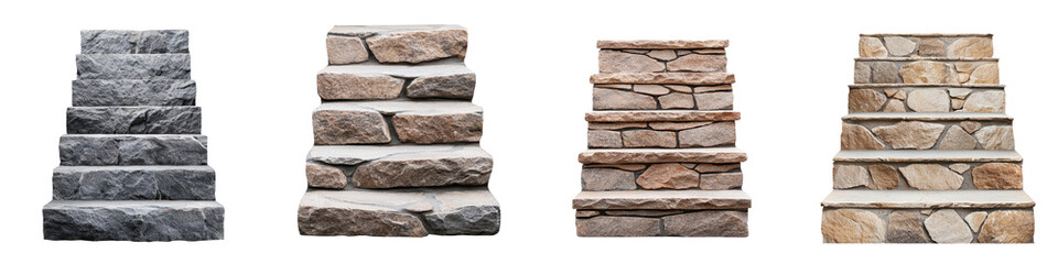 Obraz premium Collection of diverse stone and brick walls and stairs textures and patterns for architectural interior and decorative backgrounds These natural rustic