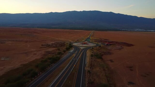 The Colima Guadalajara highway on its pass on the dry sayula lagoon and the Atoyac roundabout