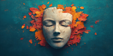 A surreal floating mask enveloped by mysterious shifting colors in a high fidelity image.