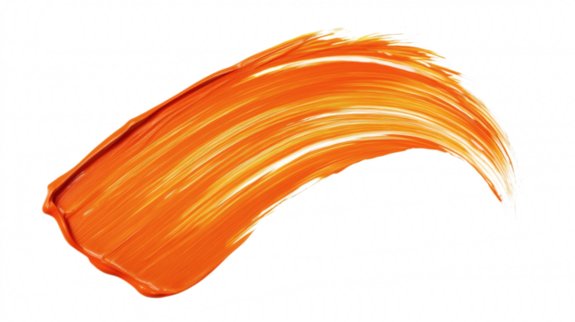 Acrylic orange paint brush strokes, vector bright spiral gradient waves of 3d paint brush texture background. Digital painted paintbrush color paint strokes and smudges isolated on white background