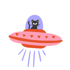 Alien cat in UFO illustration © Shalom