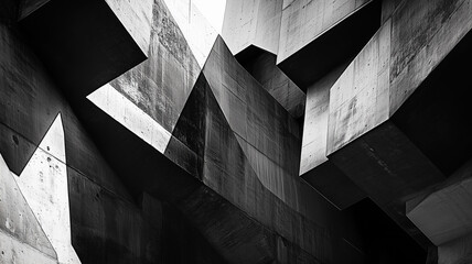 Abstract black and white geometric design with sharp angles and varying shapes, creating a striking, visually interesting background for design projects (1)