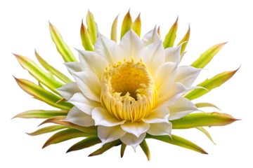 blooming dragon fruit flower isolated on transparent background 