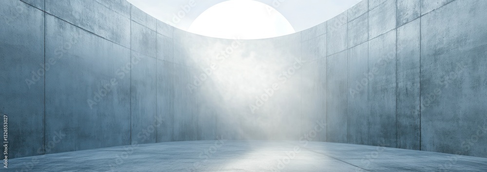 Poster abstract concrete structure with light beam and round opening design