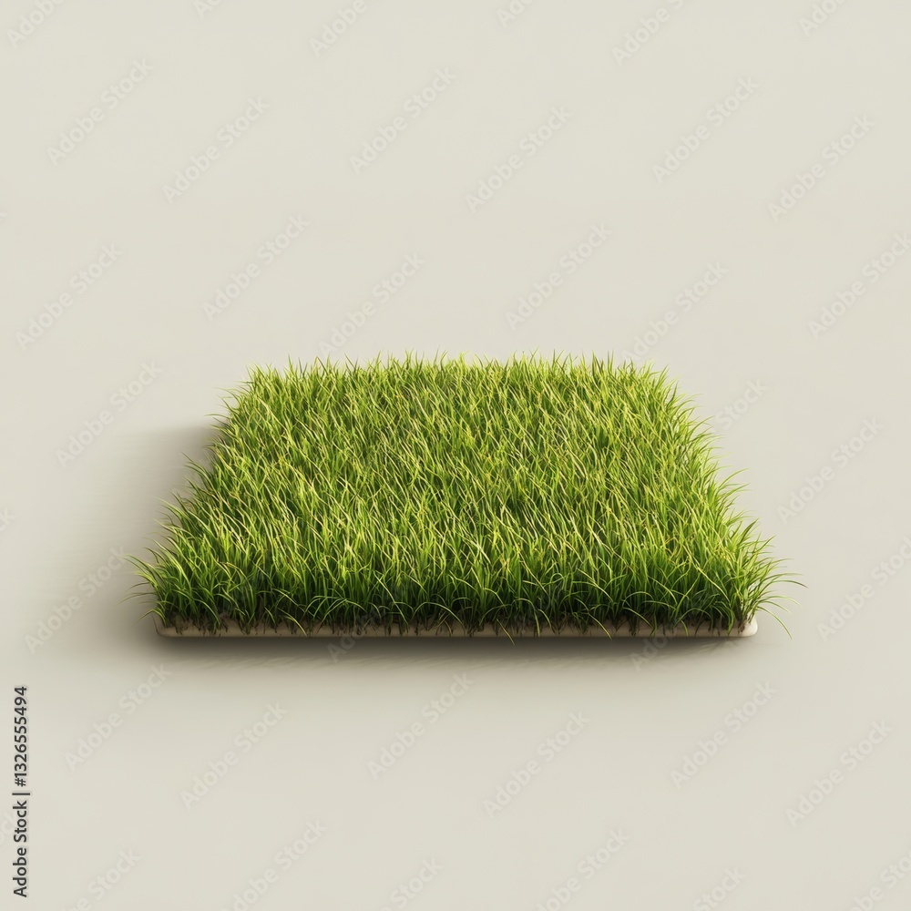 Poster realistic 3d rendering of a small square lawn grass patch