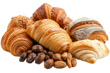 Freshly baked pastries and coffee beans on a table