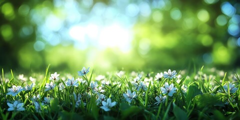 Blurred background of sunny spring meadow