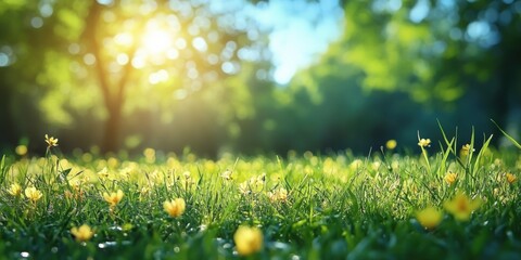 Blurred background of sunny spring meadow