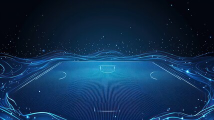 Futuristic soccer field design with glowing lines.