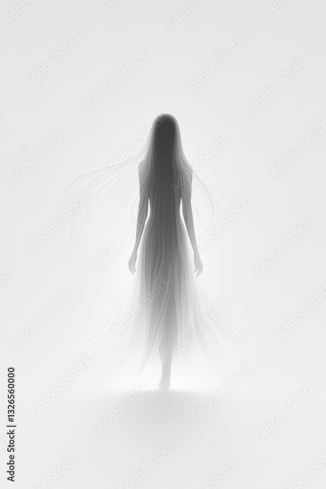 Poster a shadow blending into the background, creating an ethereal effect in high fidelity.