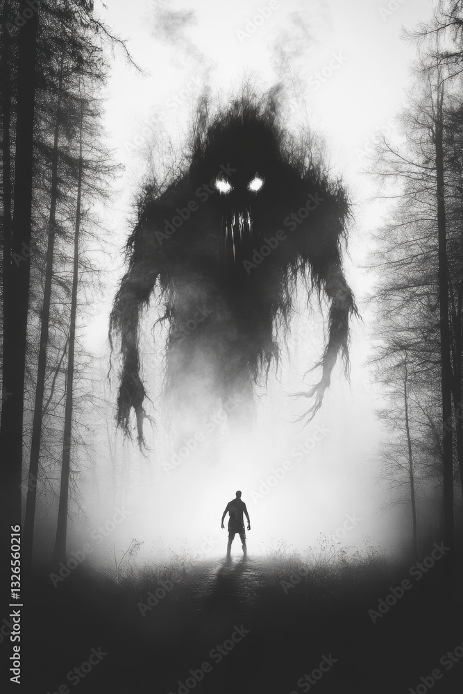 Poster a shadow blending into a background, showcasing an ethereal effect with high fidelity.