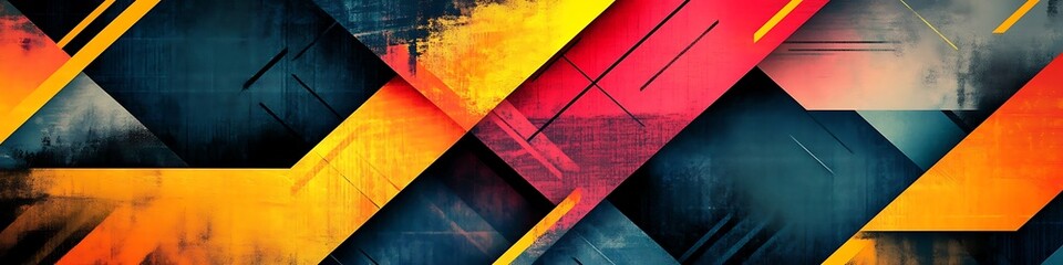 Geometric Abstraction: Bold and dynamic digital art composed of overlapping geometric shapes. A modern abstract design with a vivid color palette.