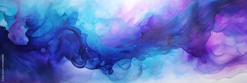 Poster Abstract Fluid Art: An abstract art piece showcasing a mesmerizing blend of blues and purples. The colors meld and swirl creating an ethereal design evoking a sense of depth and movement.