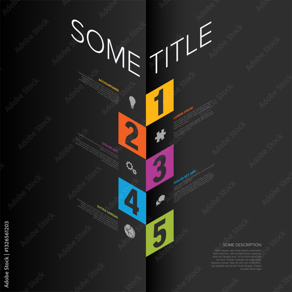 Poster this is a colorful infographic featuring five numbered sections with icons and text. each section is