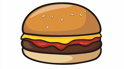 Illustration of a Classic Hamburger with Sesame Seed Bun and Visible Fillings