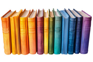 Colorful collection of vintage books with textured spines