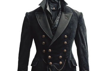 Stylish black velvet jacket with double breasted buttons
