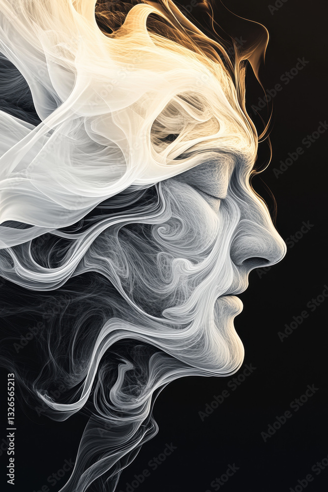 Poster a cosmic image depicting abstract shapes in a void, representing suffering and high fidelity aesthet