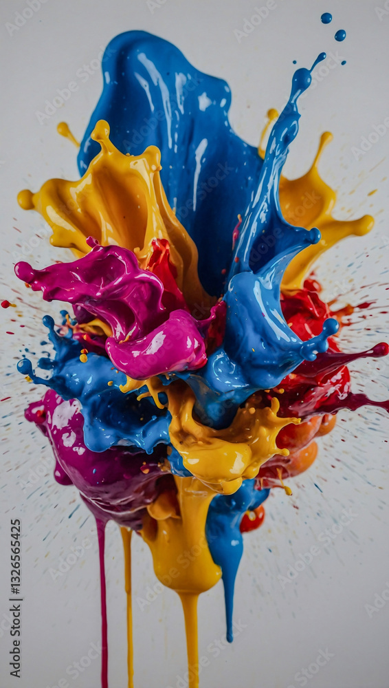 Poster colorful paint splashing action captured in the studio.