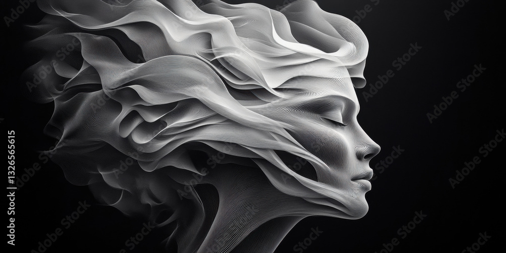 Poster a surreal image depicting abstract shapes and a void representing suffering, designed in high fideli