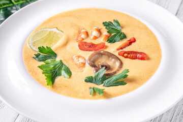 Creamy Tom Yum Soup with Shrimp and Coconut Milk, Thai Cuisine