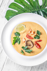 Creamy Tom Yum Soup with Shrimp and Coconut Milk, Thai Cuisine
