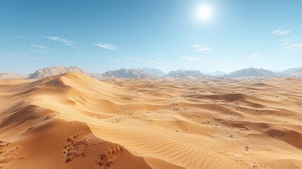 Naklejka premium Expansive desert landscape under a bright sun.