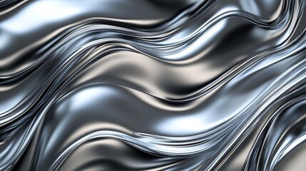 Abstract Liquid Metal Background Texture Shiny Silver Waves Swirls Smooth Surface Design Illustration