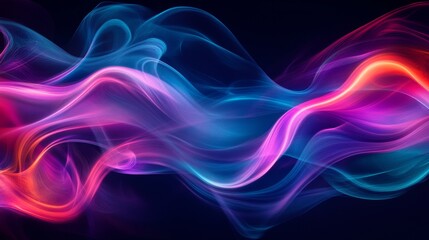 Naklejka premium Abstract patterns created with vibrant smoke trails, swirling in dynamic, colorful formations, against a dark background .