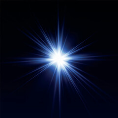 Obraz premium Rainbow crystal star. Crystal ray light, sun shines rainbow red yellow and blue color. Optical fire light effect. Vector lens glare leakage glare reflection effect. Sparkle shine. Sunlight