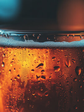 Captivating close-up of a refreshing beer glass highlighting bubbles and texture for beverage enthusiasts