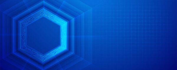 Futuristic Hexagonal Tech Circuit Blue Background