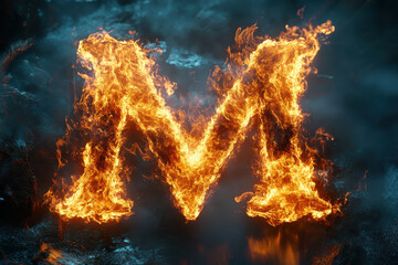 Letter "m" formed from flames.