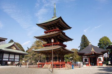 Japanese people and foreigner traveler walking visit and praying in Daitou or Great pagoda of Naritasan Shinshoji Temple at Chiba Prefecture in Tokyo, Japan