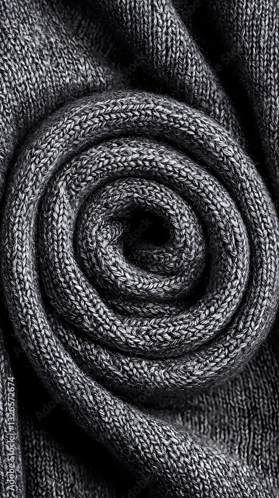 Poster a close-up of a rolled piece of textured fabric, showcasing a rich, dark color and intricate weave p