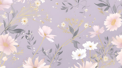 Seamless floral pattern background | Pastel cherry blossoms, lavender, daisy | Spring emotional wallpaper | For fabric, wrapping, print design | High resolution vector pattern, bright spring mood