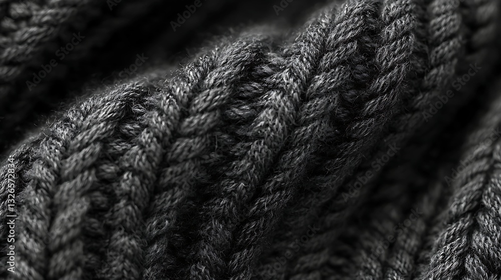 Aufkleber a close-up of textured black fabric, showcasing intricate knit patterns with soft, flowing lines and