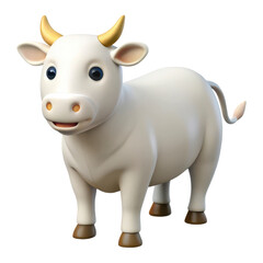 Fototapeta premium white cow, 3D PNG plastic style, isolated transparent white background